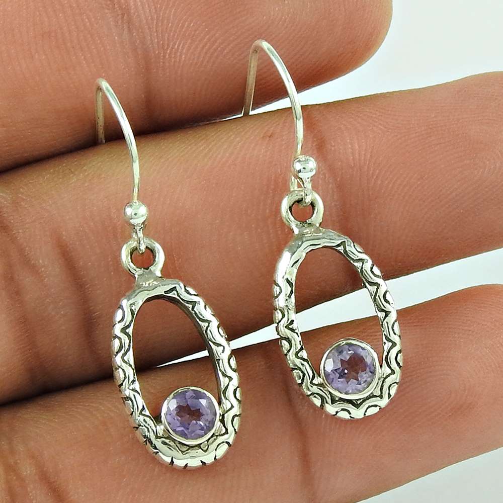 Pretty 925 Sterling Silver Amethyst Gemstone Earring