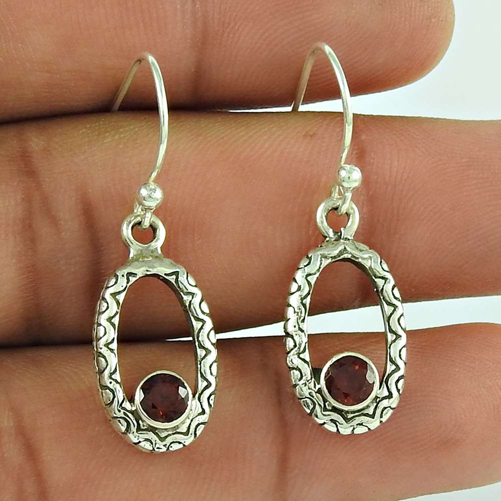 Fashion 925 Sterling Silver Garnet Gemstone Earring Antique Jewellery