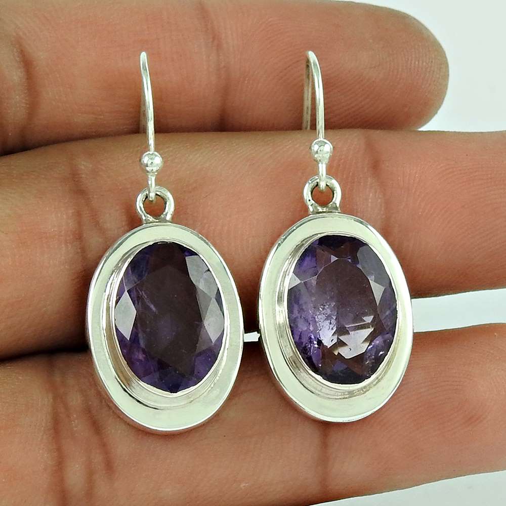 Handy 925 Sterling Silver Amethyst Gemstone Earring Ethnic Jewellery