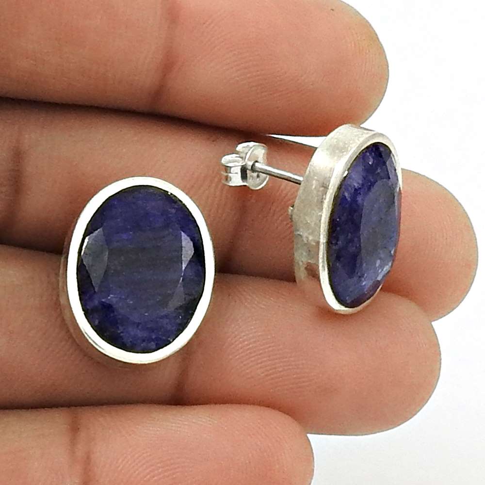 Wedding Gift For Her 925 Silver Natural Sapphire Stud Ethnic Earrings E61