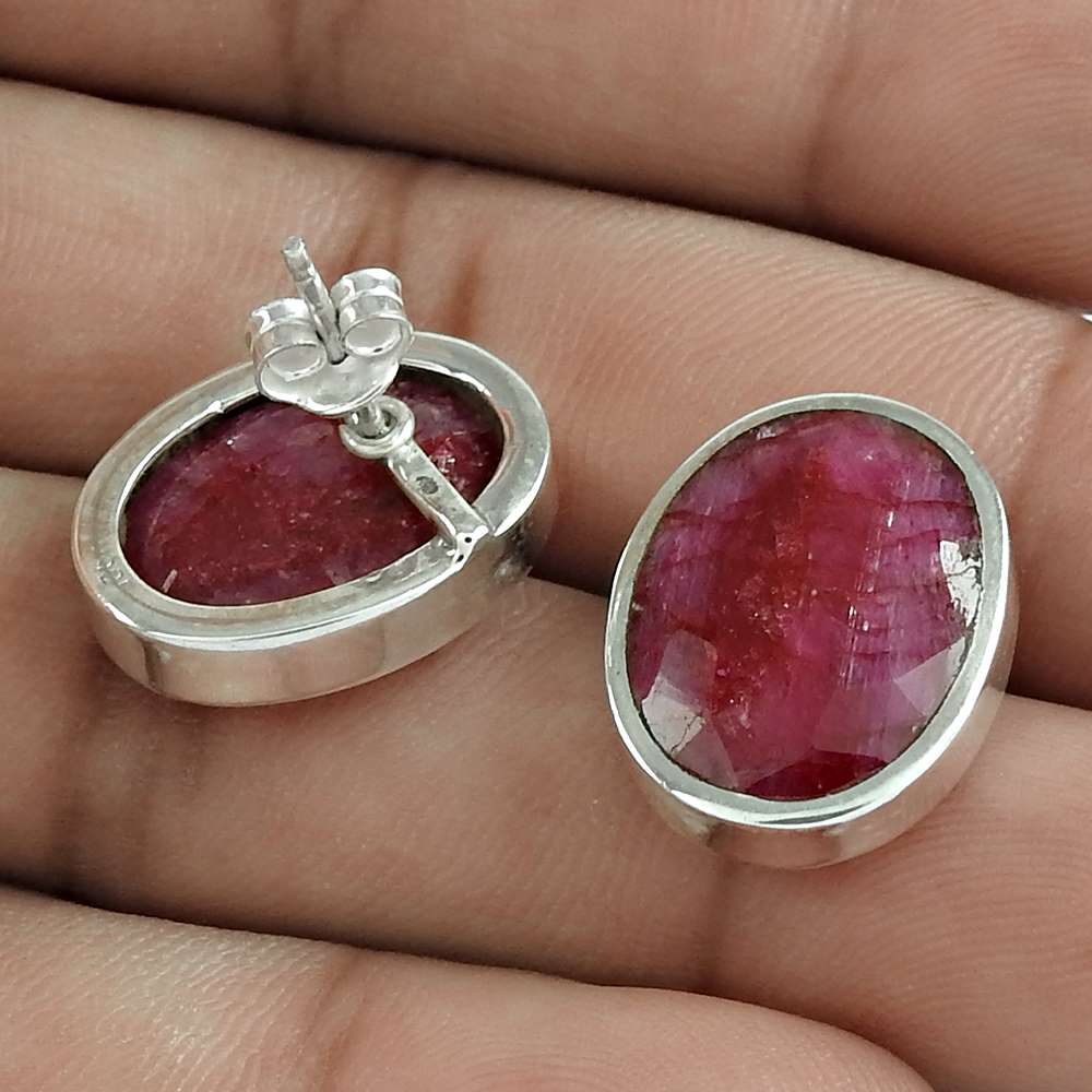 Wedding Gift For Her 925 Silver Natural Ruby Gemstone Stud Tribal Earrings A28