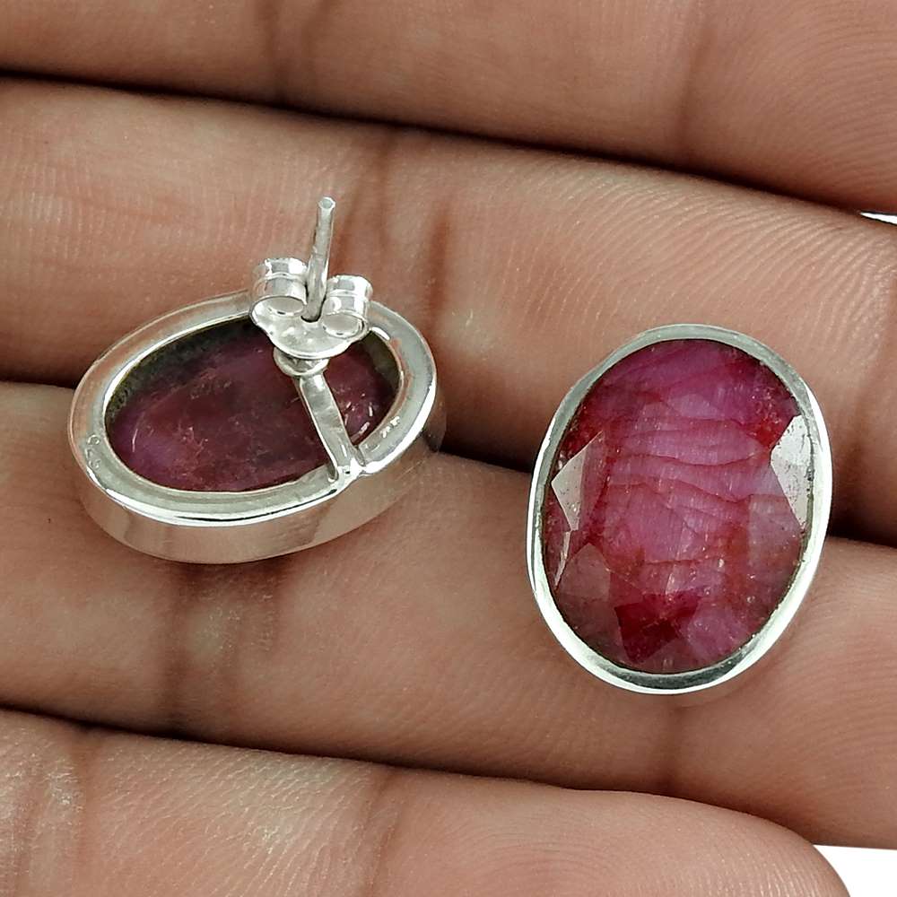 Gift For Women Stud Boho Earrings 925 Sterling Silver Natural Ruby Gemstone U6