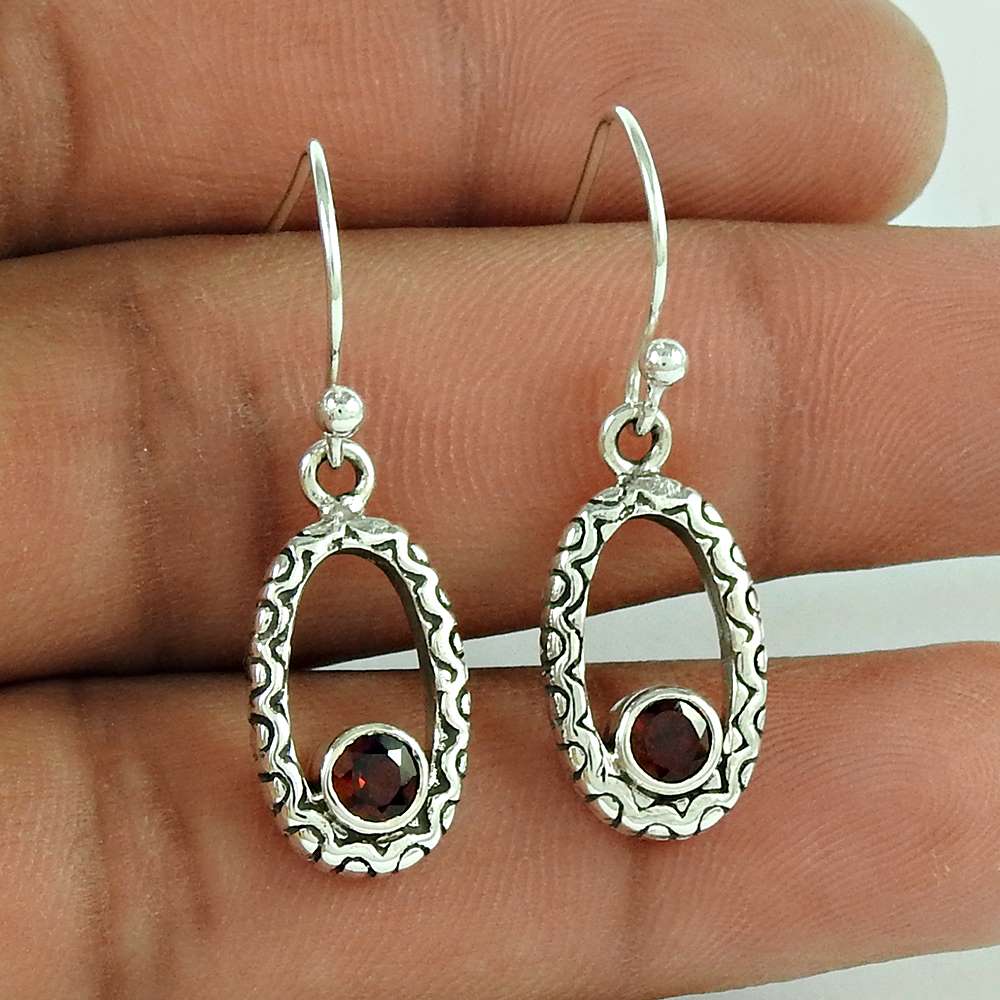 925 Sterling Silver Vintage Jewellery Fashion Garnet Gemstone Earrings Proveedor