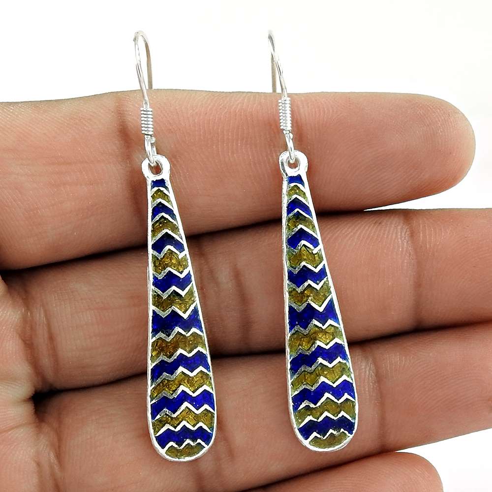 Nice Looking Inlay 925 Sterling Silver Earrings De gros