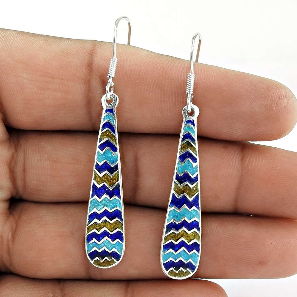 Deluxe Inlay 925 Sterling Silver Earrings Exporter India