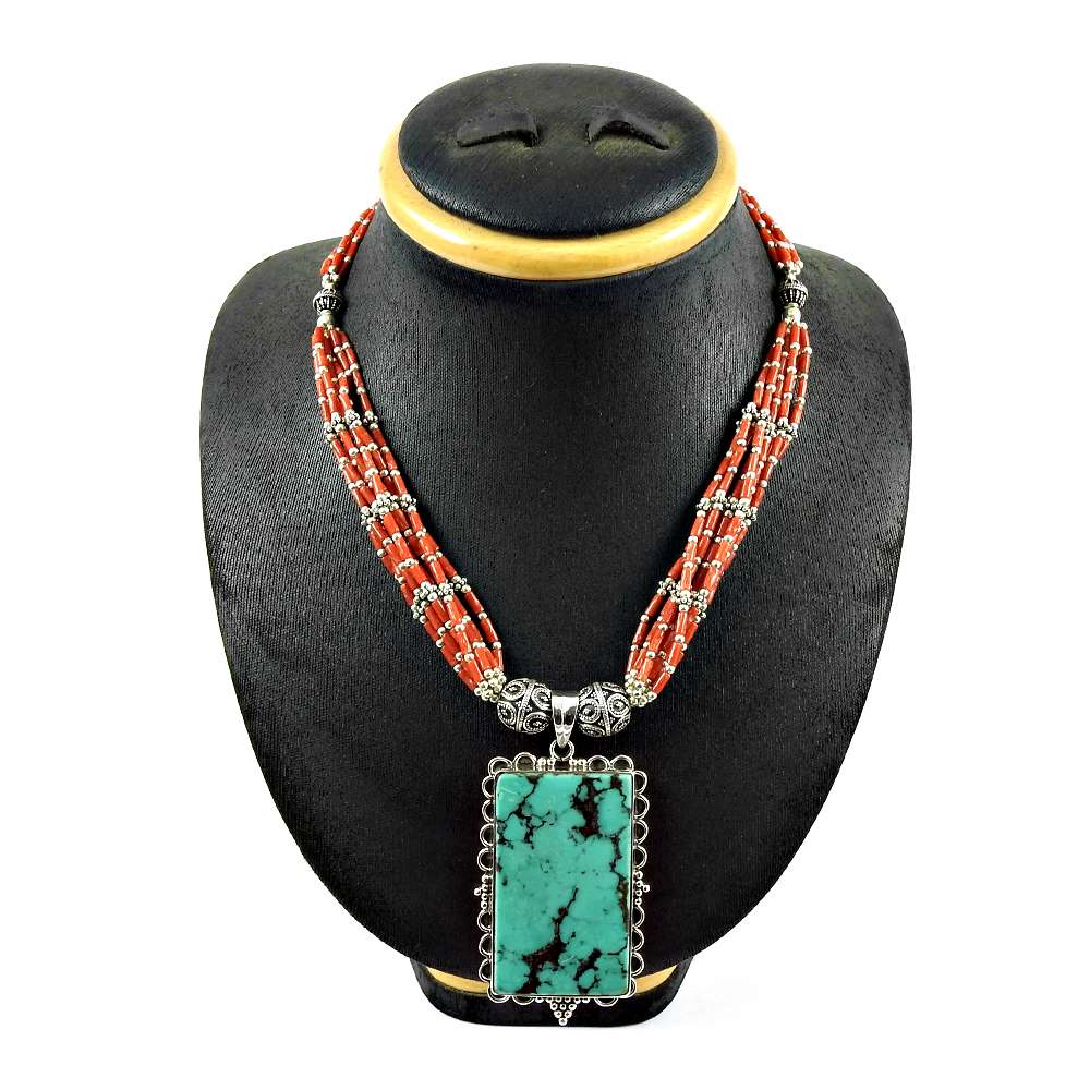 Woman Gift 925 Silver Natural Turquoise Gemstone Cluster Boho Necklace P2