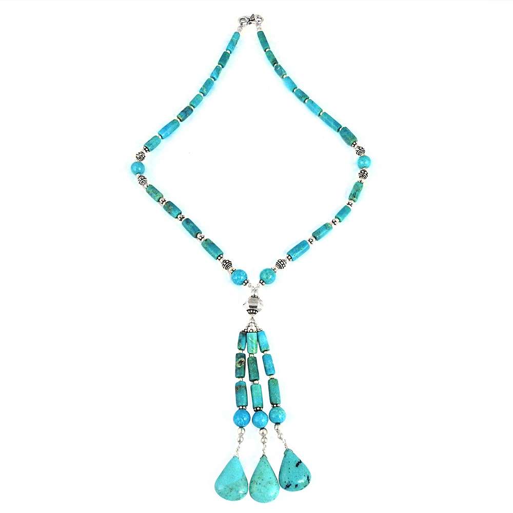 Natural Turquoise Gemstone Beaded Necklace 925 Sterling Silver Indian Jewelry K5