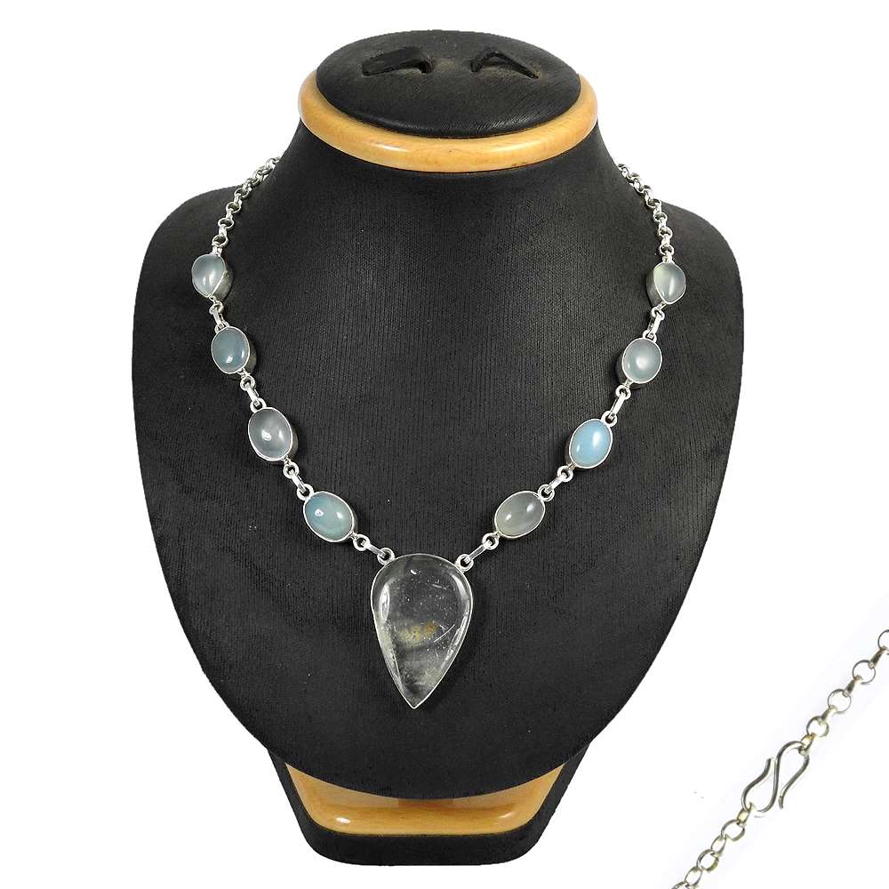 Woman Gift 925 Silver Natural Chalcedony Gemstone Cluster Necklace V5