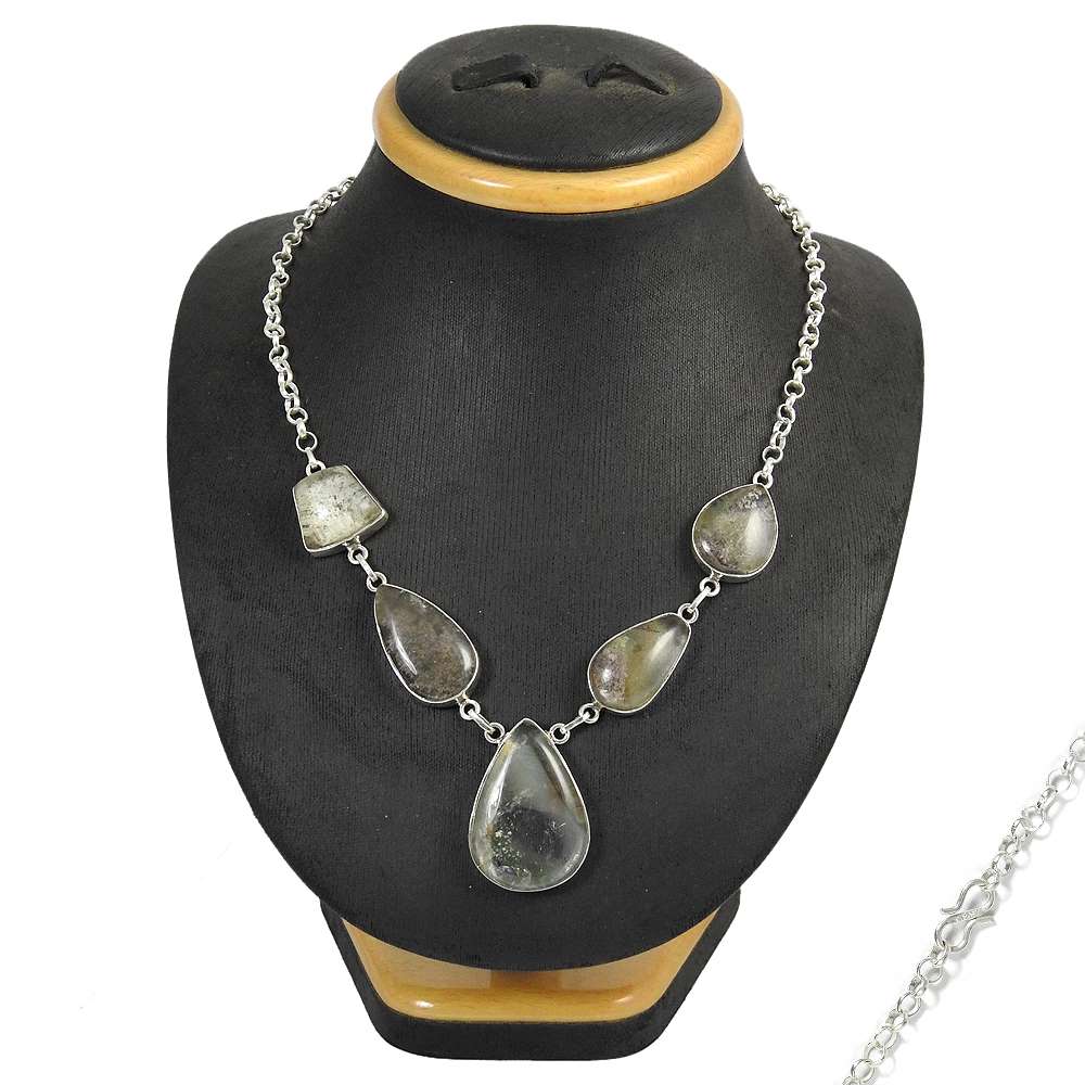 Natural Lodolite Gemstone Cluster Brown Necklace 925 Sterling Silver Jewelry Y5