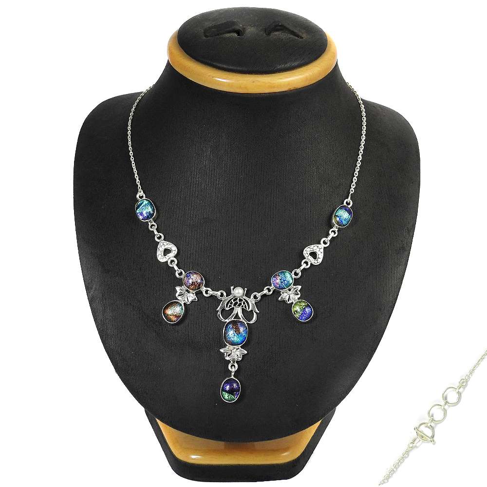 Stylish 925 Sterling Silver Dico Glass Pearl Gemstone Necklace Traditional Jewelry E1