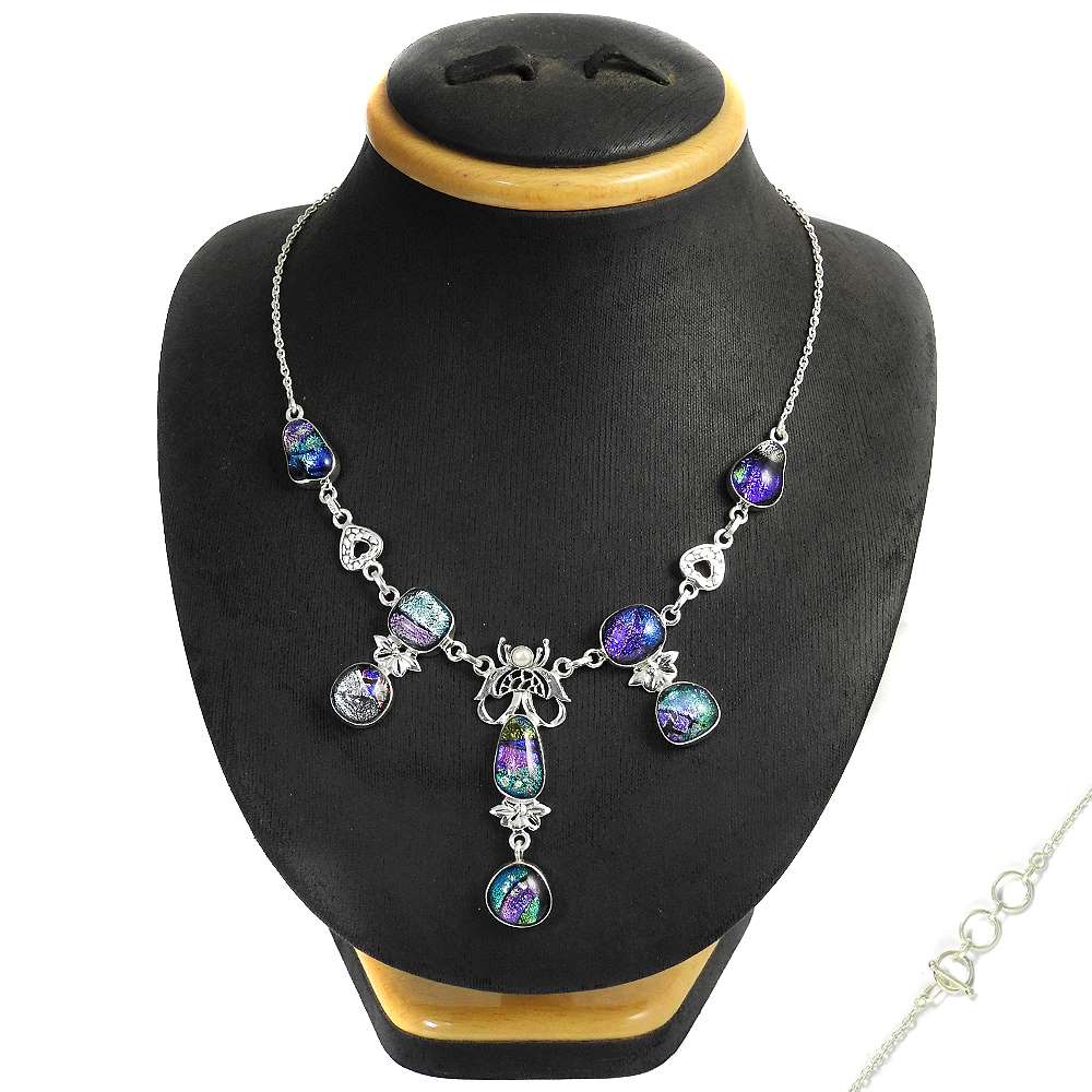 Dainty 925 Sterling Silver Dico Glass Pearl Gemstone Necklace Jewelry E2