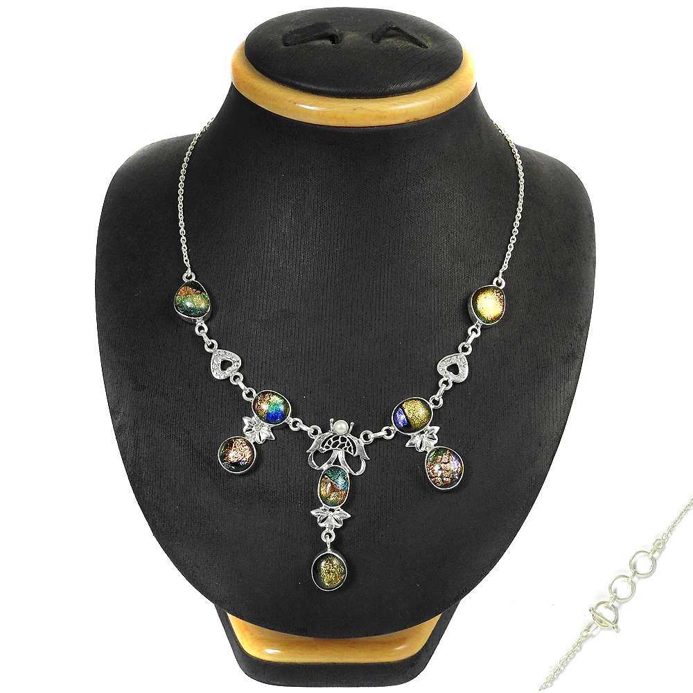 Anniversary Gift For Her Natural Dico Glass Cluster Boho Necklace 925 Silver L17