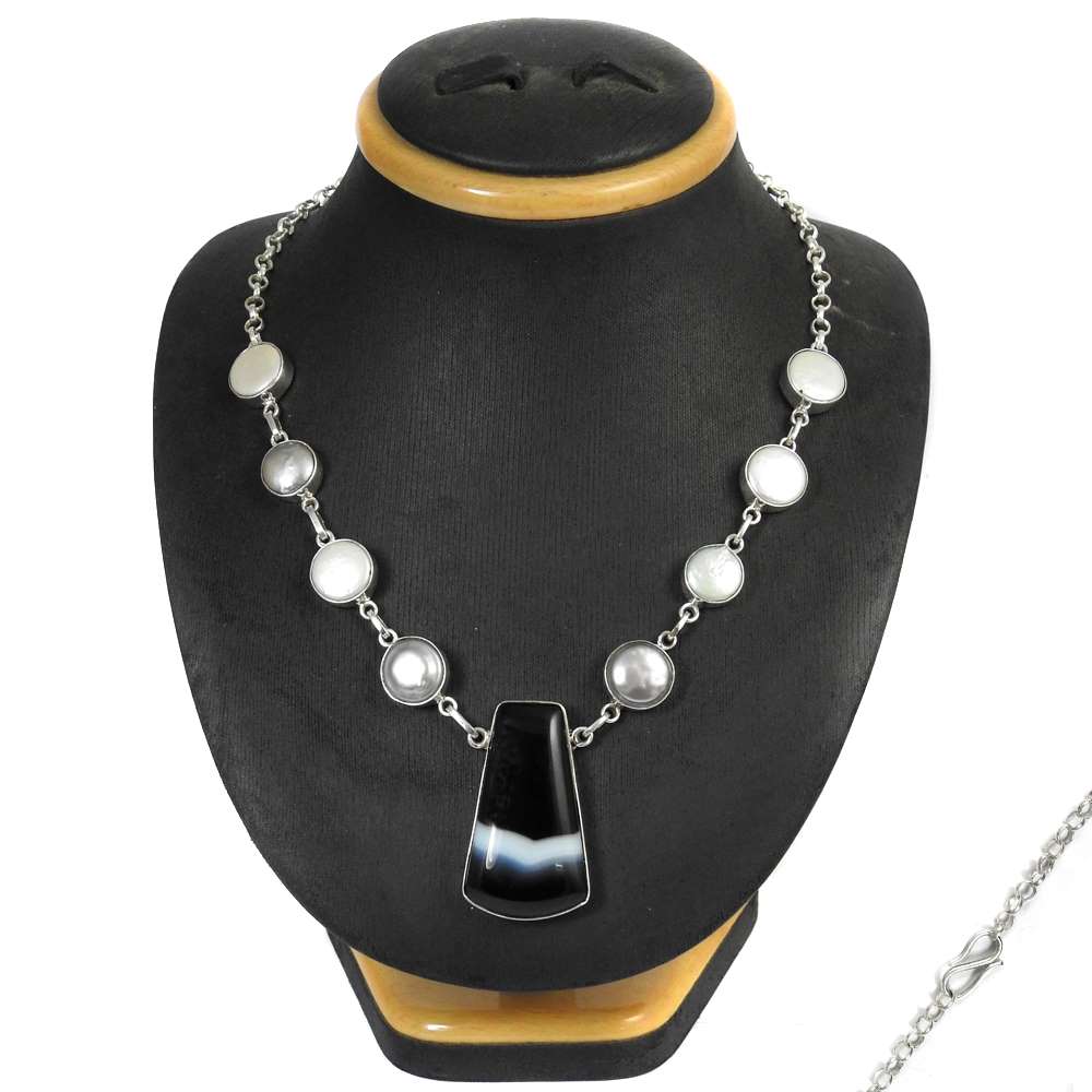 Natural Stripdone Gemstone 925 Silver Cluster Bohemian Necklace For Girls D6