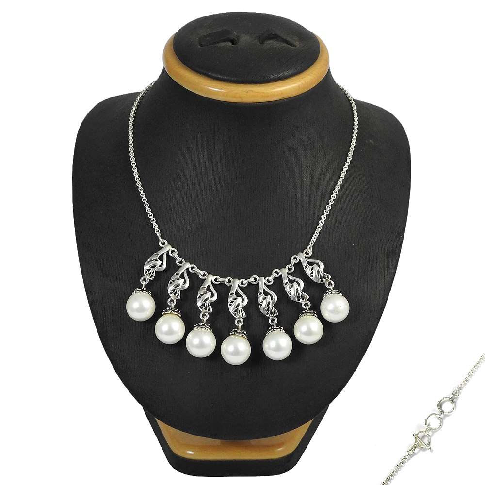 Natural Pearl Gemstone Cluster Necklace 925 Sterling Silver Jewelry For Girls H6