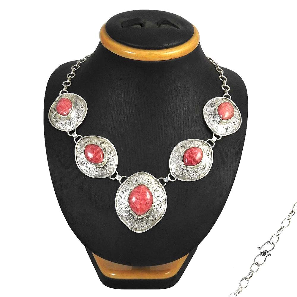 Woman Gift Cluster Artisan Necklace 925 Silver Natural Rhodochrosite I6