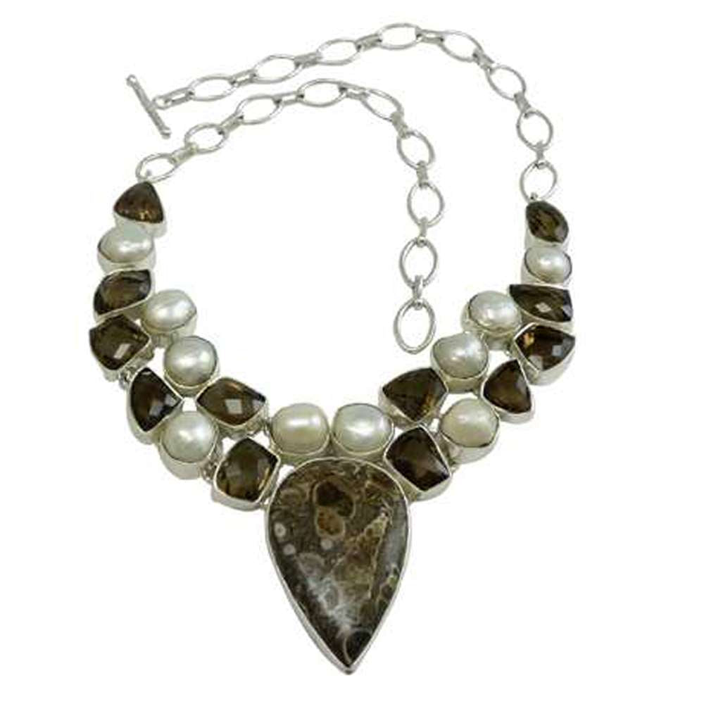 Woman Gift 925 Silver Natural Jasper Gemstone Cluster Ethnic Necklace B3