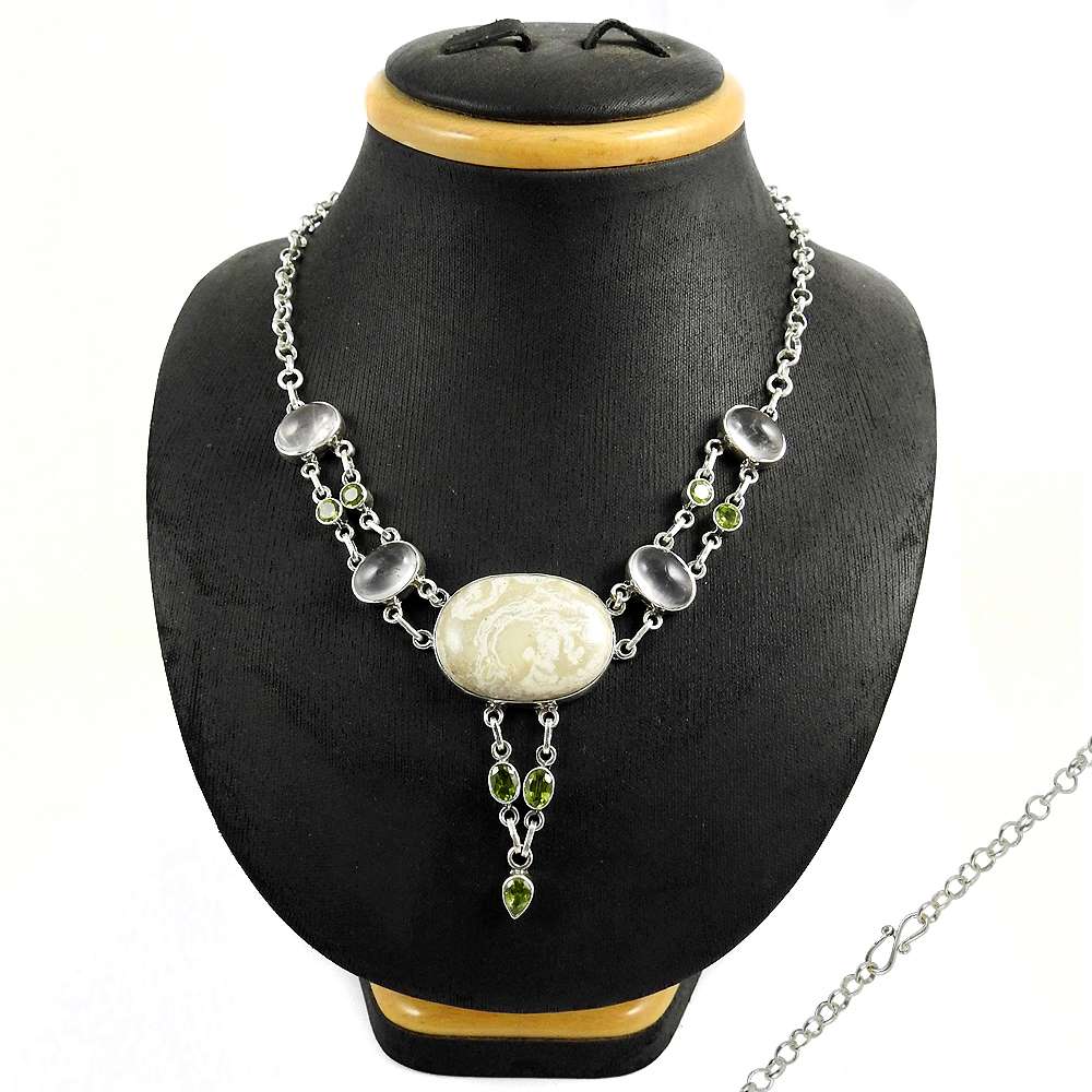 Natural Jasper Gemstone 925 Sterling Silver Cluster Boho Necklace For Girls S29