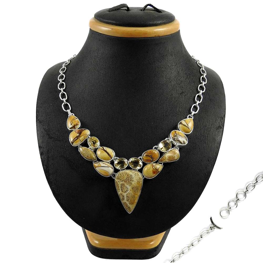 Woman Gift Cluster Statement Necklace 925 Silver Natural Citrine Gemstone L3
