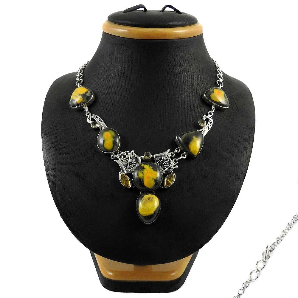 Natural Eclipse Gemstone Cluster Necklace 925 Sterling Silver For Girls V7