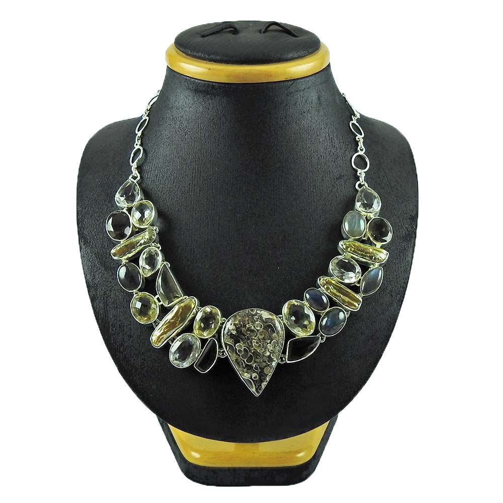Woman Gift Natural Turtella Agate Gemstone 925 Sterling Silver Necklace W3