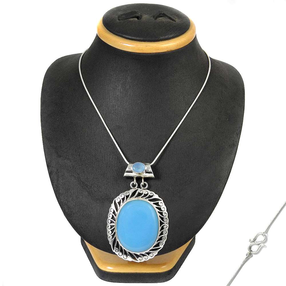 Wedding Gift For Her 925 Silver Natural Chalcedony Cluster Ethnic Necklace I24