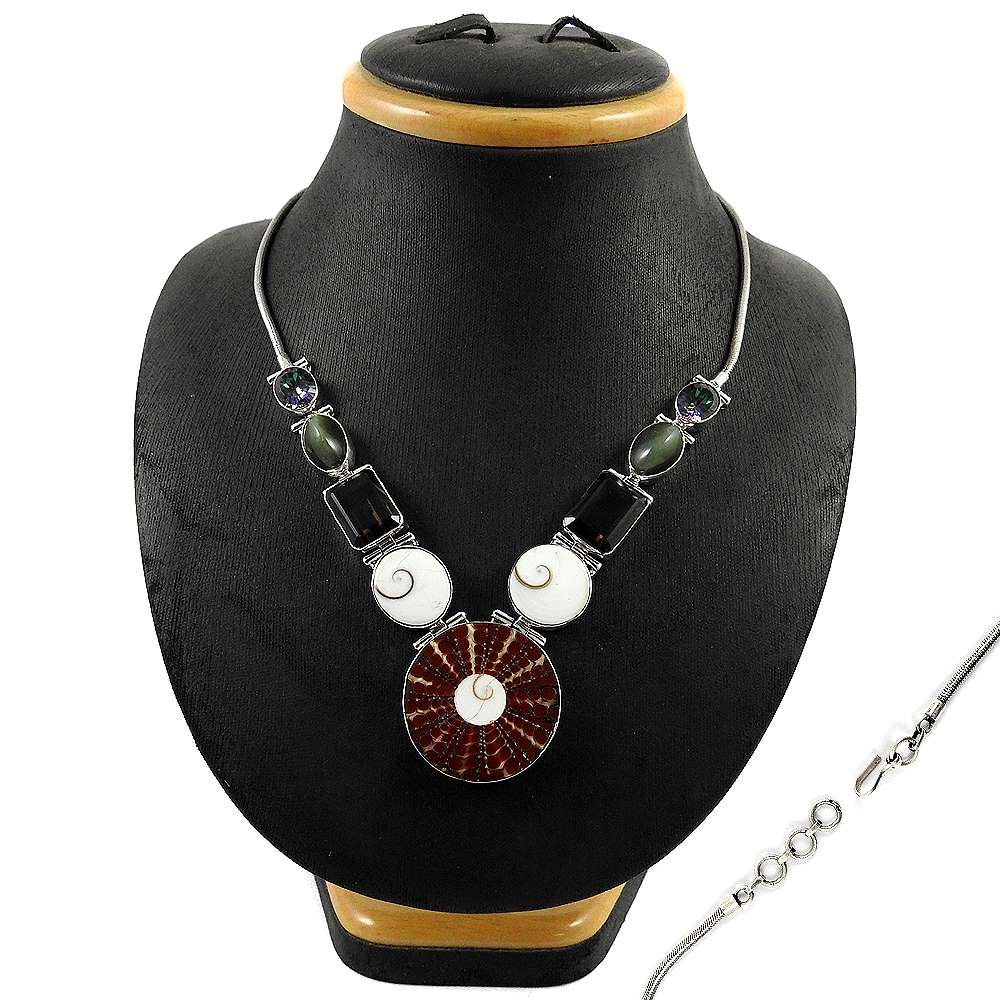 Natural Shell Gemstone Cluster Necklace 925 Sterling Silver Jewelry For Girls H9