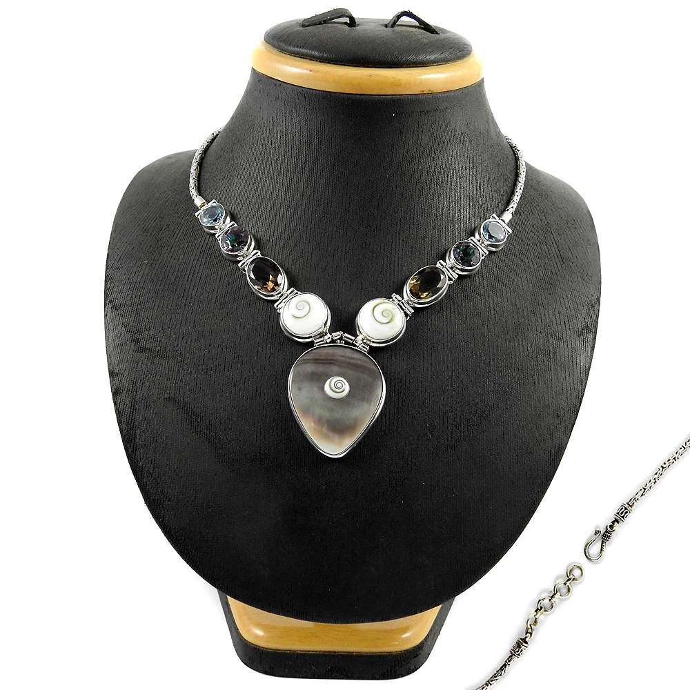 Natural Shell Gemstone Cluster Necklace 925 Sterling Silver Indian Jewelry I9