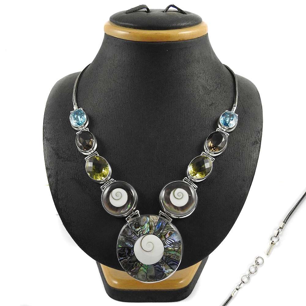 Woman Gift Natural Smoky Quartz Gemstone 925 Silver Cluster Necklace E4