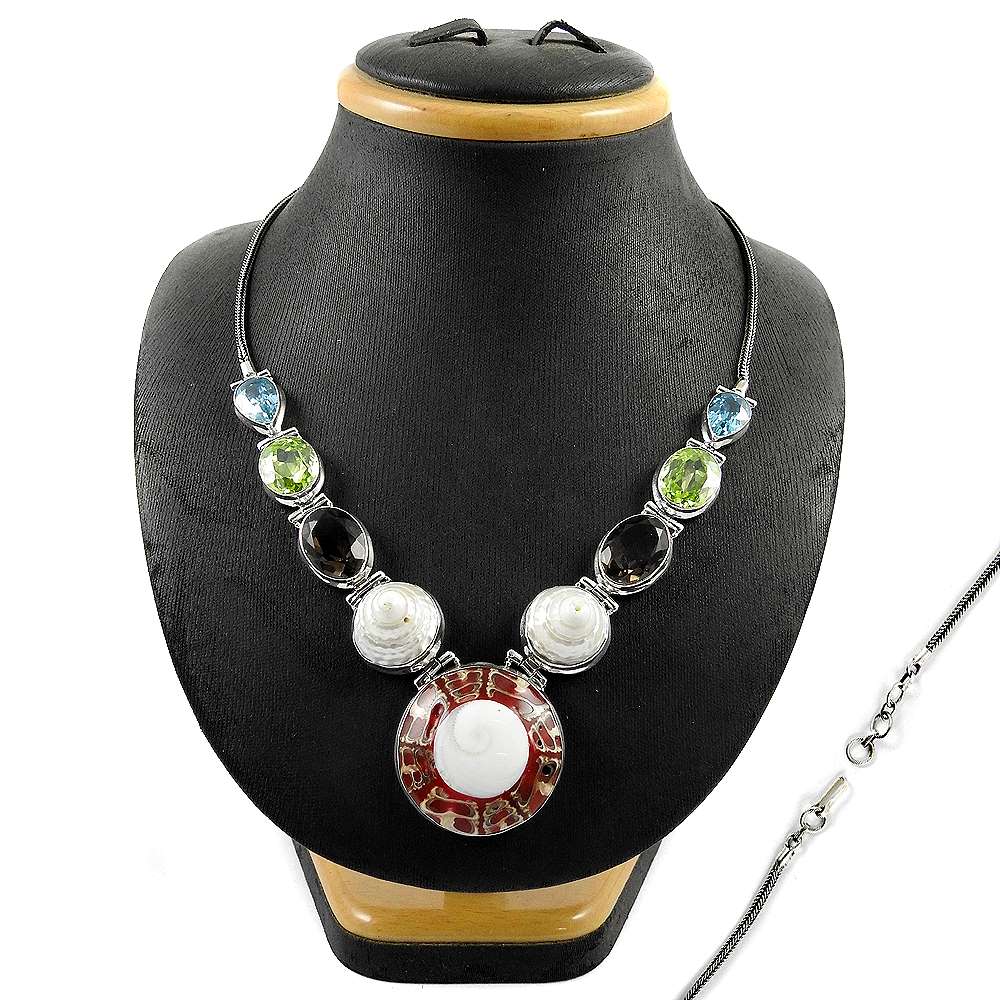 Woman Gift 925 Silver Natural Shell Gemstone Cluster Bohemian Necklace M9