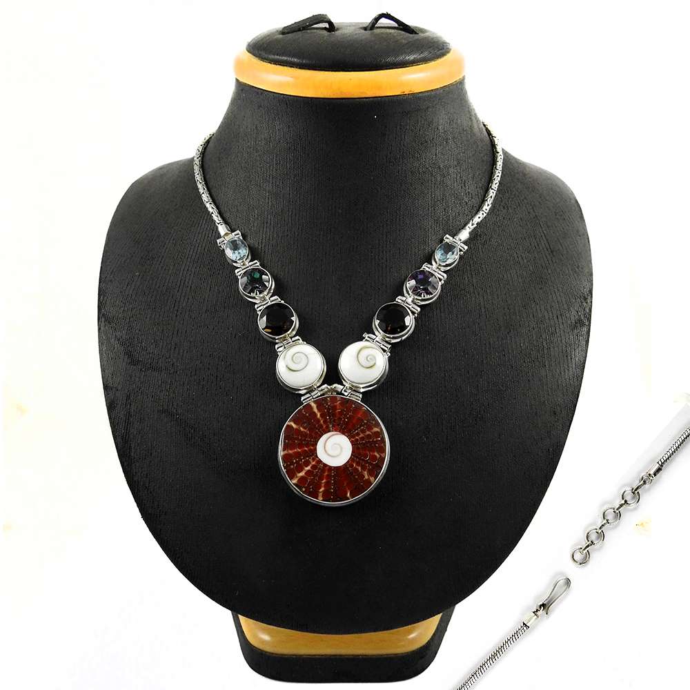 Woman Gift Natural Shell Gemstone Cluster Necklace 925 Silver O9