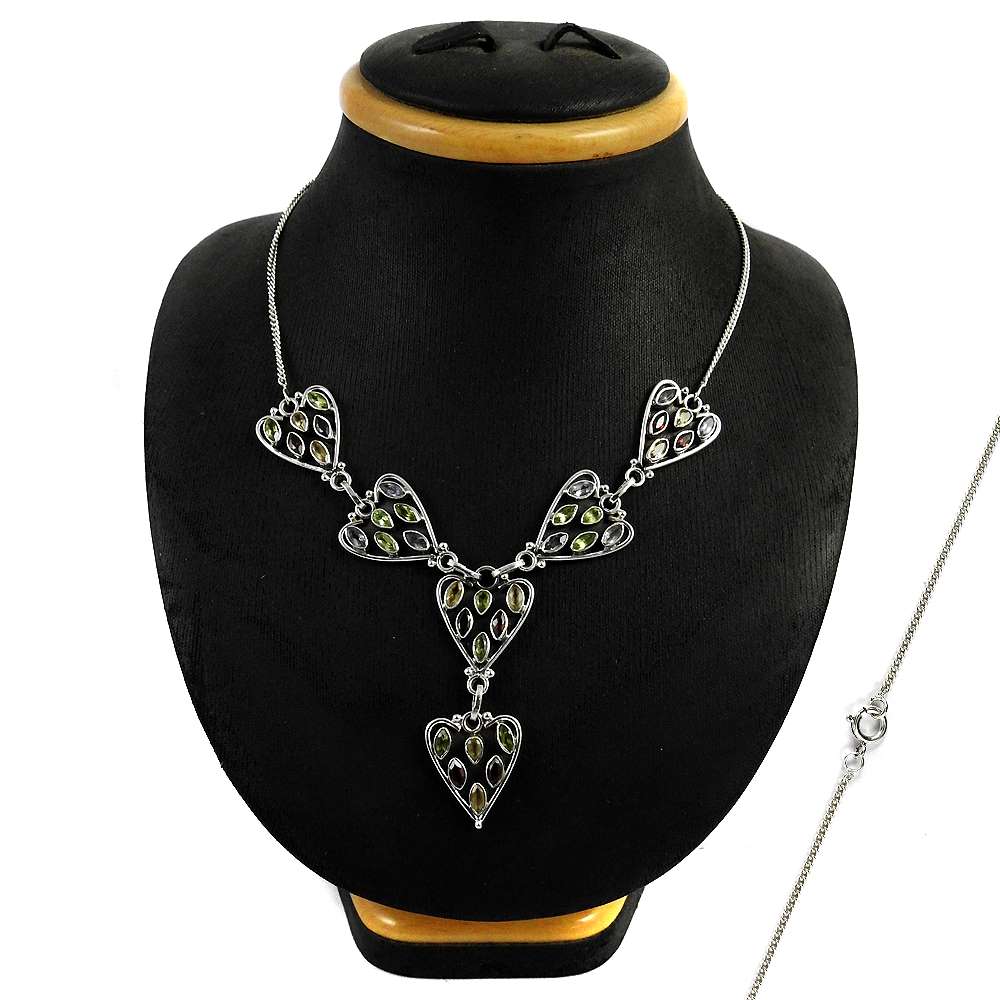 Woman Gift 925 Silver Natural Garnet Gemstone Cluster Vintage Necklace G5