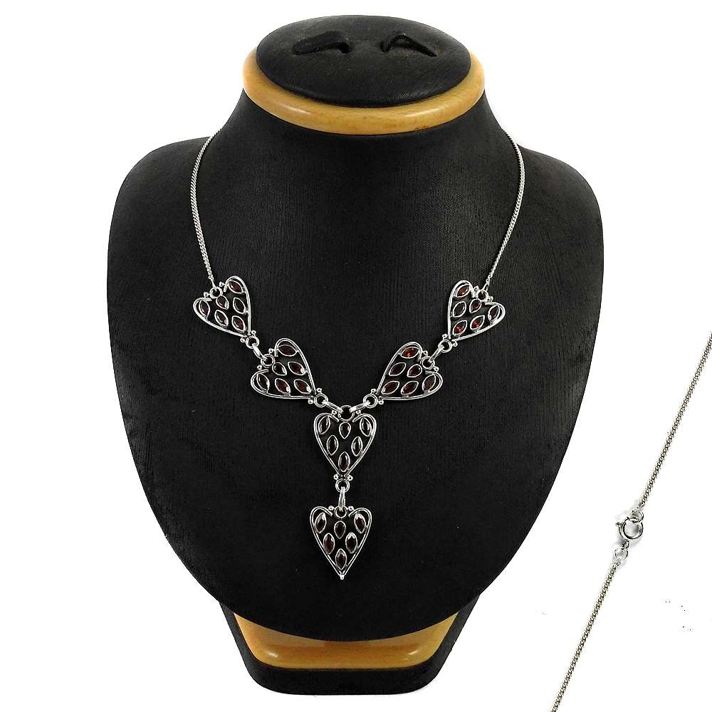 Woman Gift Natural Garnet Cluster Ethnic Necklace 925 Sterling Silver H5