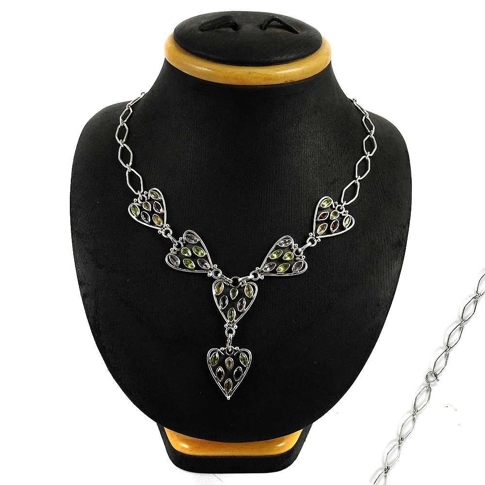 Natural Garnet Gemstone Cluster Bohemian Necklace 925 Silver For Girls L5