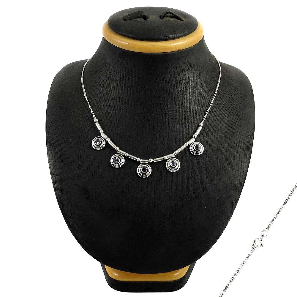 Gift For Women Cluster Statement Necklace 925 Silver Natural Iolite Gemstone D1