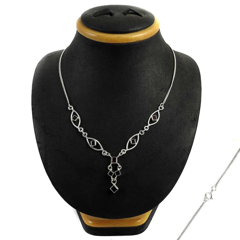 Natural Garnet Gemstone Cluster Boho Necklace 925 Sterling Silver For Women F1