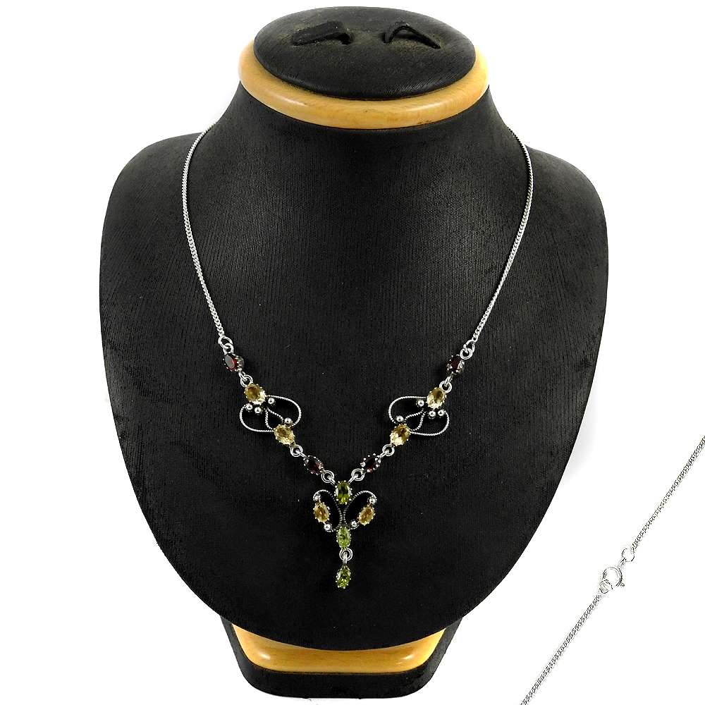 Natural Garnet Gemstone Cluster Necklace 925 Sterling Silver Indian Jewelry L11