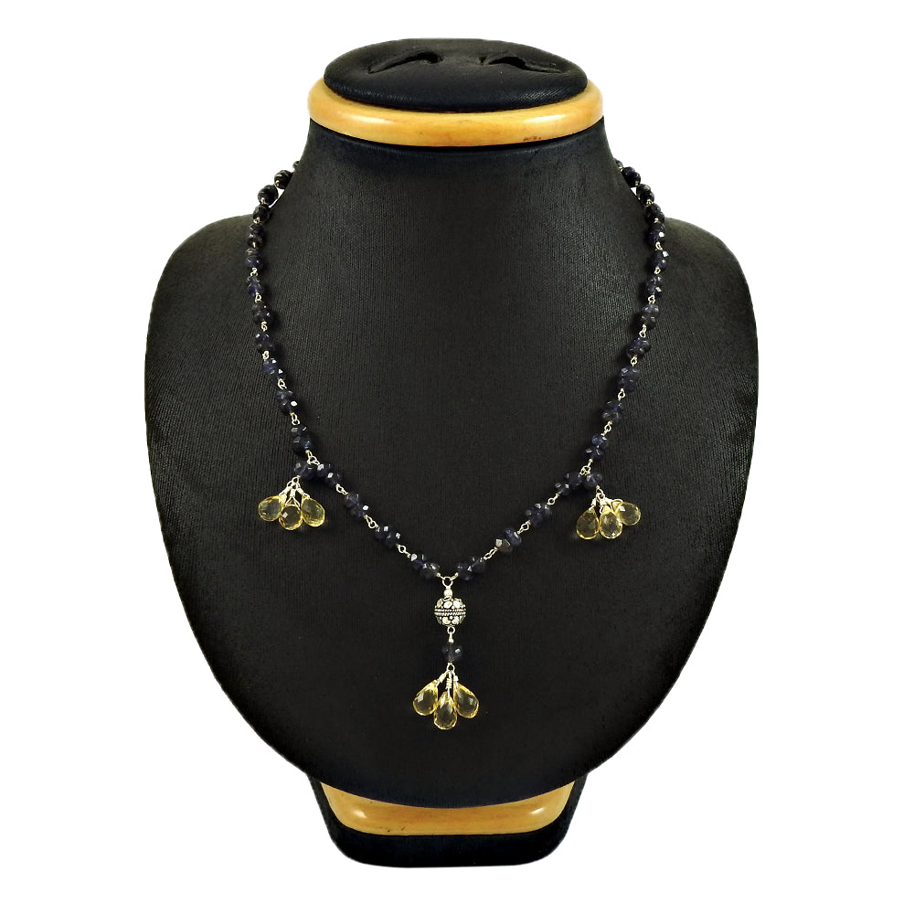 Christmas Gift Natural Labradorite Cluster Necklace 925 Silver I4