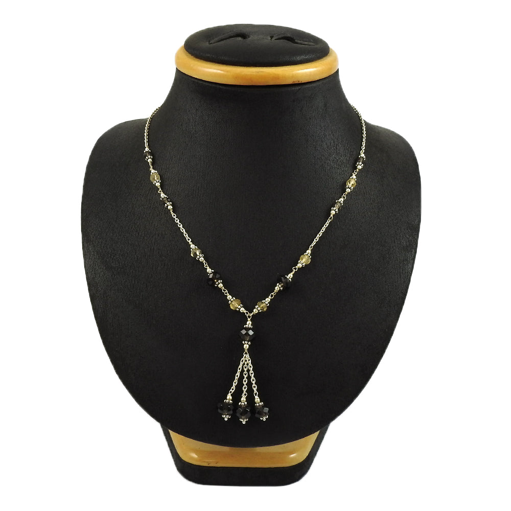 Natural Smoky Quartz Gemstone Beaded Necklace 925 Silver Christmas Gift B4