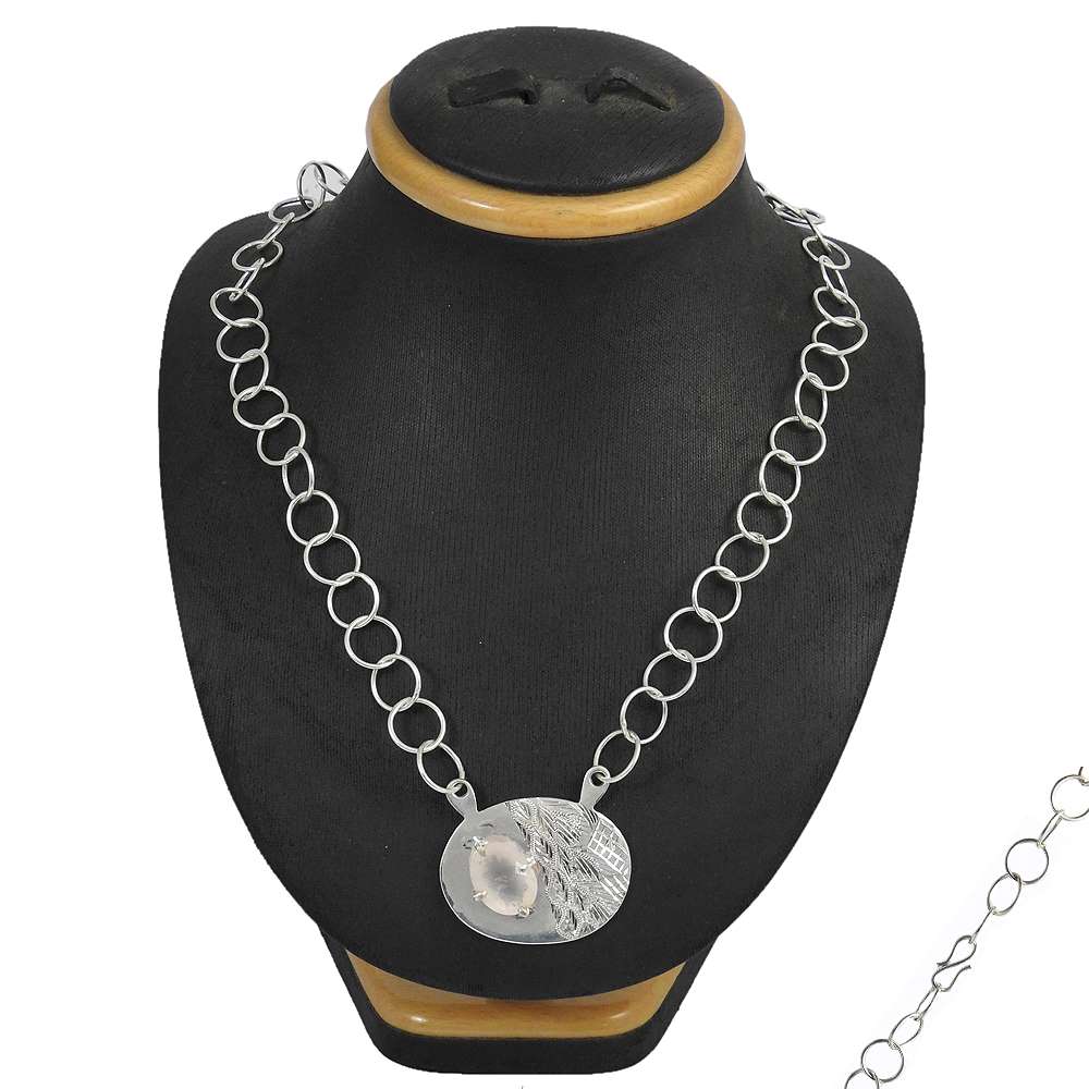 Woman Gift 925 Silver Natural Rose Quartz Cluster Bohemian Necklace F6