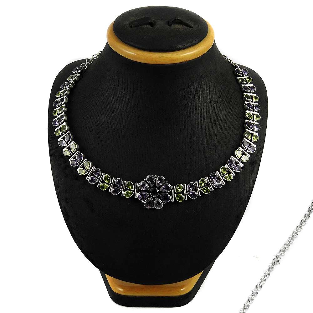 Woman Gift Cluster Necklace 925 Sterling Silver Natural Amethyst Gemstone Z4