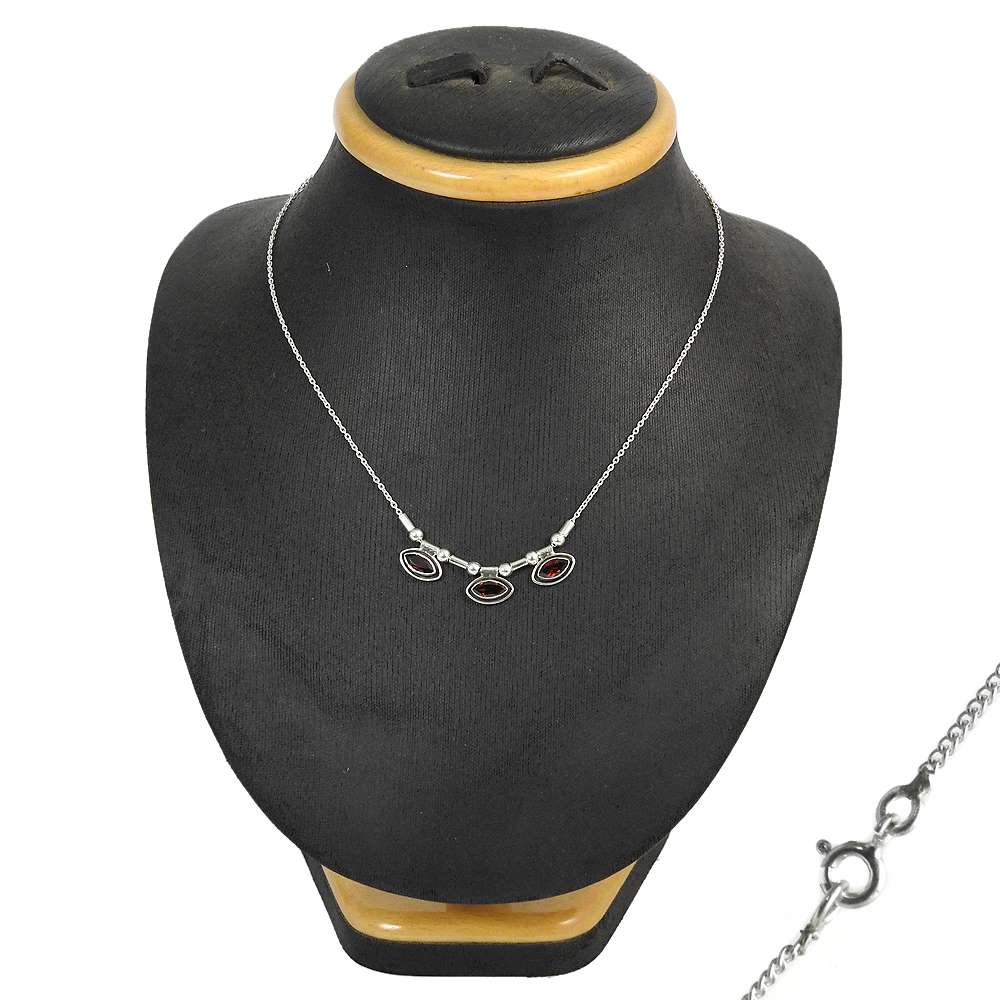 Anniversary Gift For Her Natural Garnet Cluster Bohemian Necklace 925 Silver O1