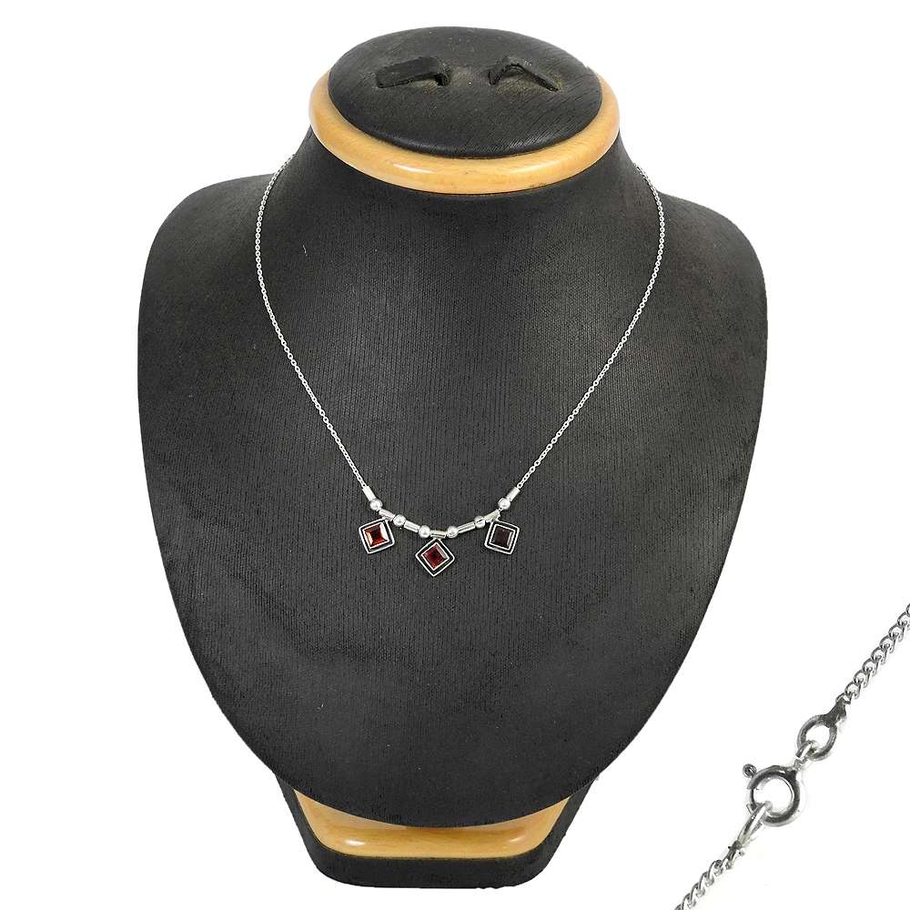 Natural Garnet Gemstone Cluster Stylish Red Necklace 925 Sterling Silver W3