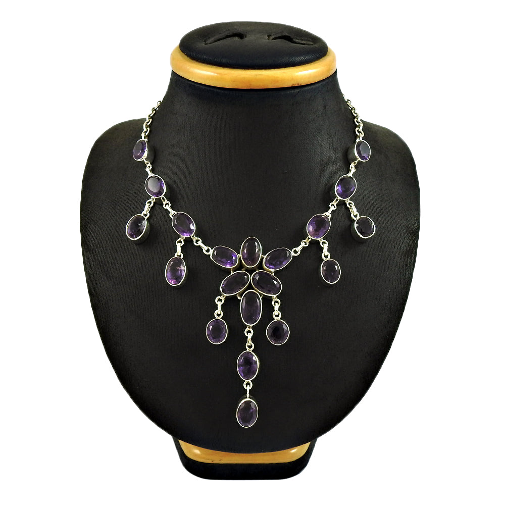 Christmas Gift 925 Sterling Silver Natural Amethyst Gemstone Necklace W4