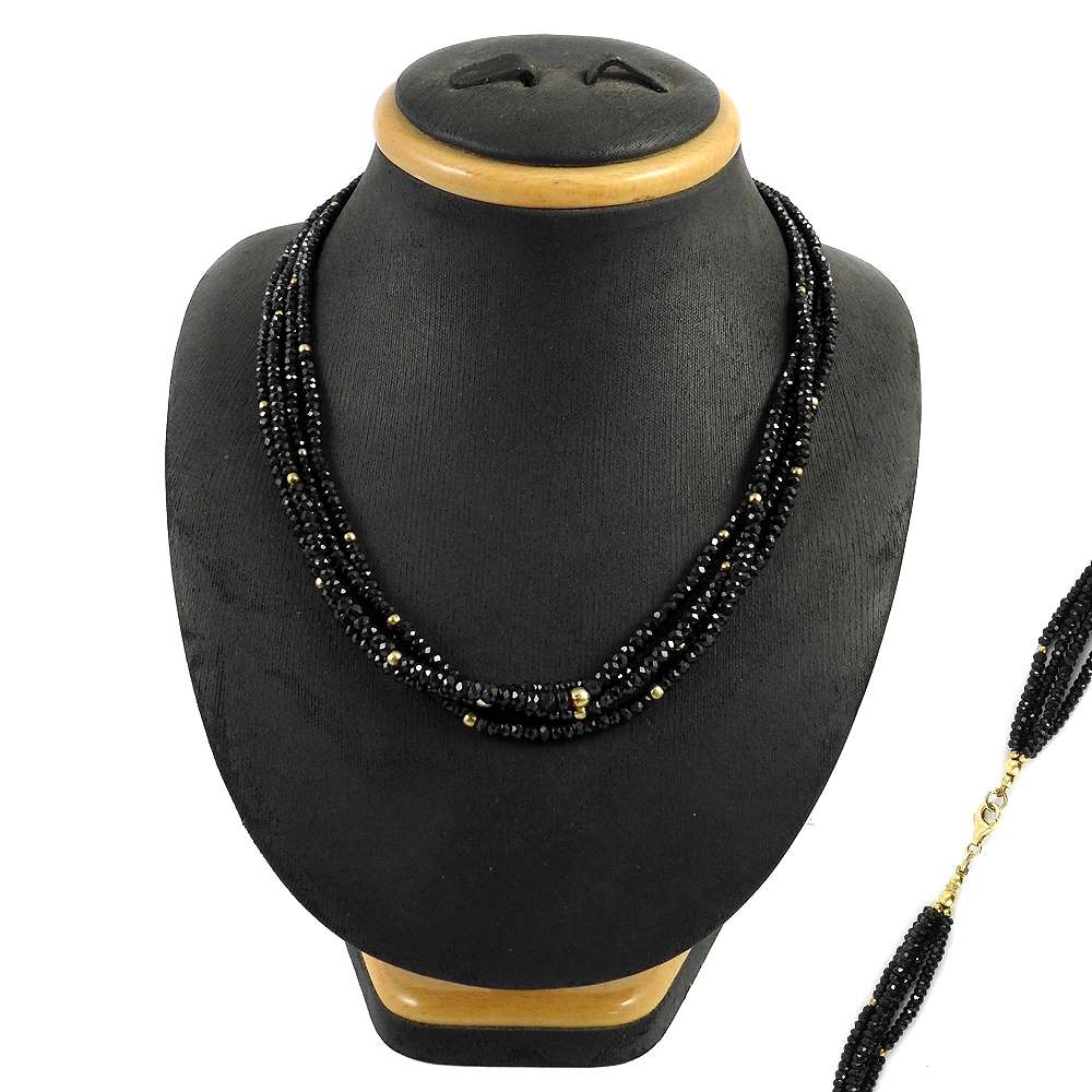 Gift For Her Natural Black Spinel Cluster Bohemian Necklace 925 Silver C31