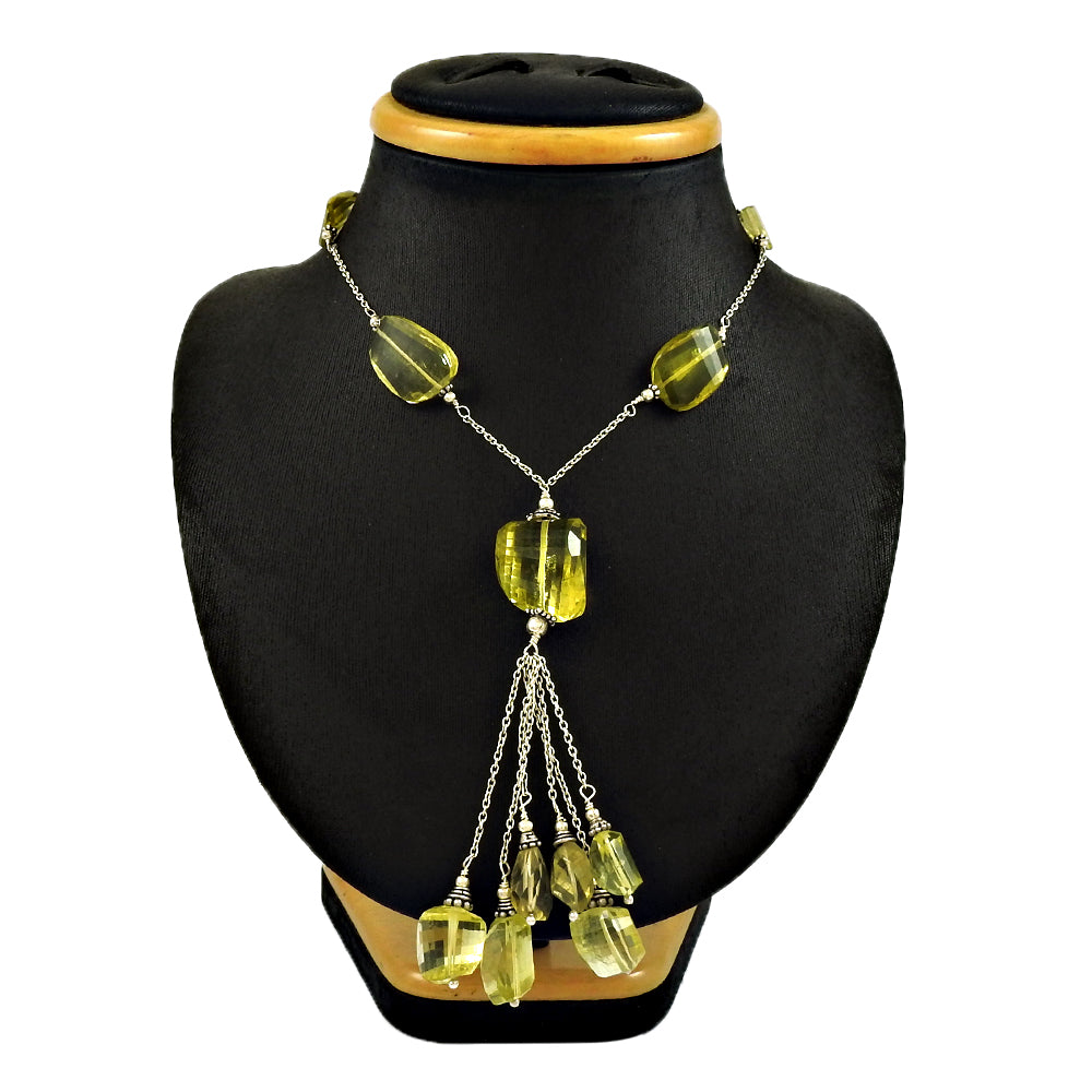 Christmas Gift Natural Lemon Quartz Necklace 925 Sterling Silver I5