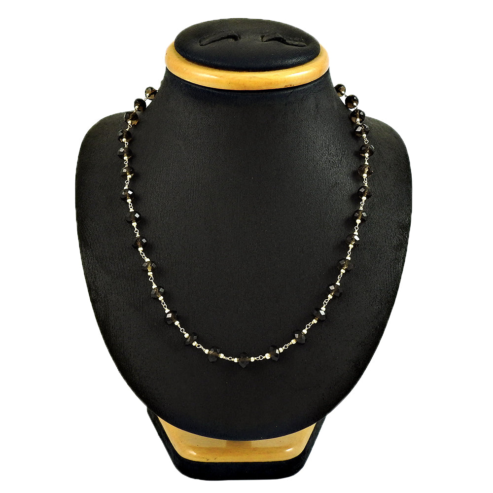Christmas Gift Beaded Necklace 925 Silver Natural Smoky Quartz Gemstone J5