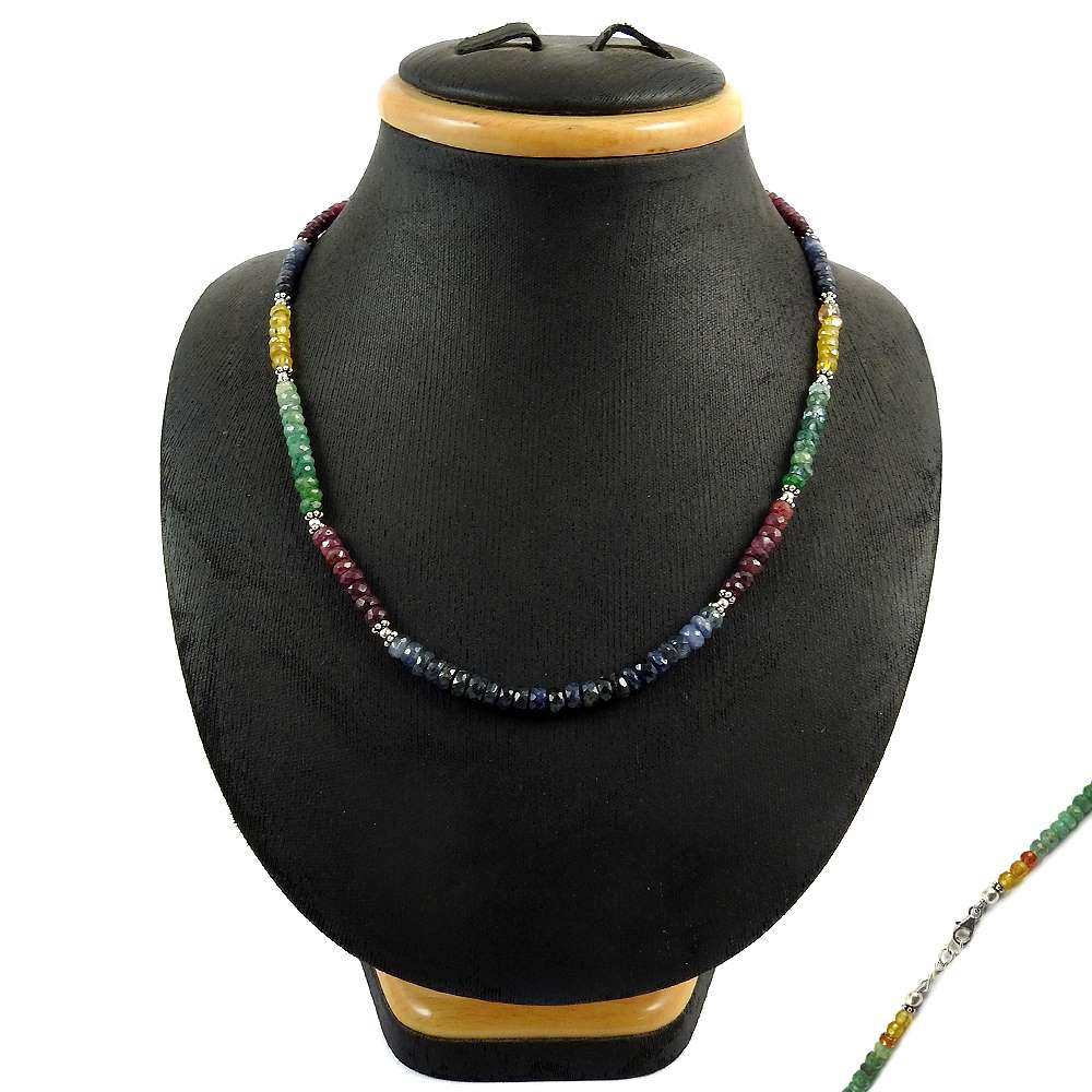 Natural Ruby Gemstone Jewelry 925 Sterling Silver Beaded Necklace For Girls S35