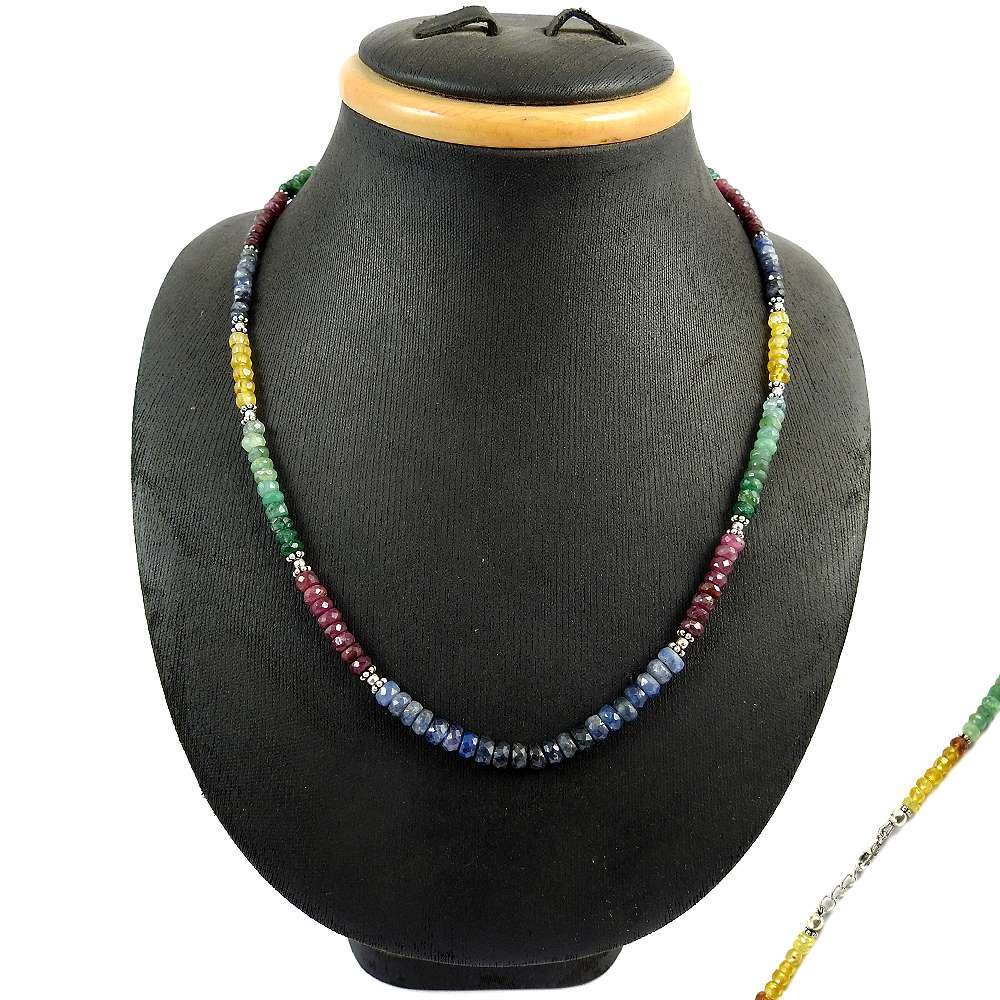 Woman Gift 925 Sterling Silver Natural Emerald Gemstone Beaded Necklace J7