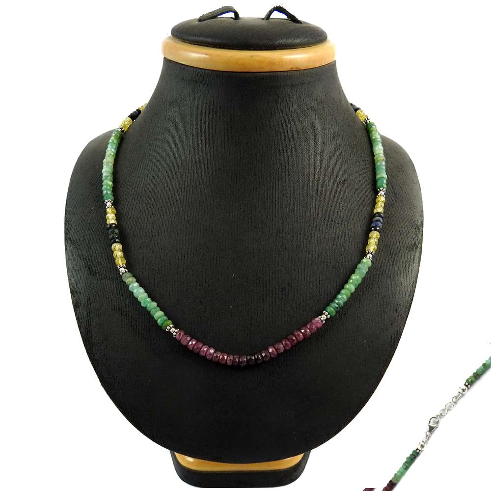 Woman Gift Natural Ruby Gemstone Beaded Necklace 925 Sterling Silver K7