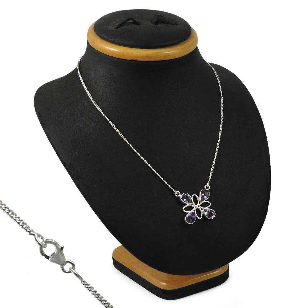Natural Amethyst Gemstone 925 Silver Cluster Bohemian Necklace For Women V1